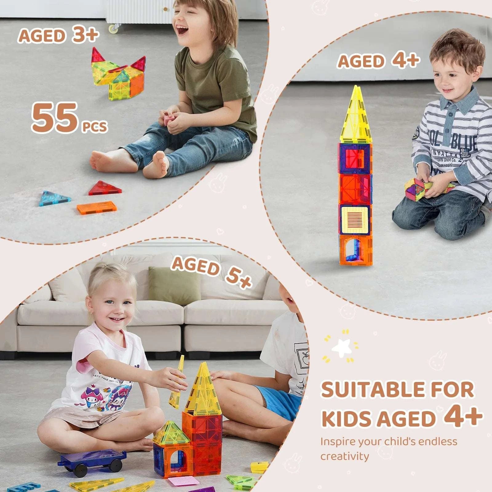 55pcs Magnetic Building Tiles Set for Creative Learning and Play-55pcs / Poland