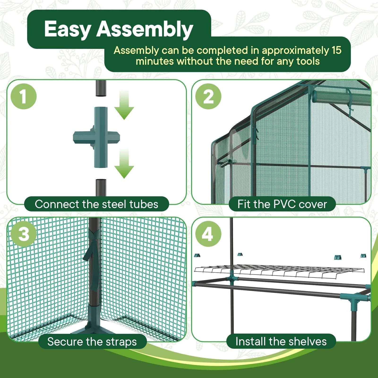 56 Inch Walk-In Portable Greenhouse with Screen Windows for Garden-green / United States