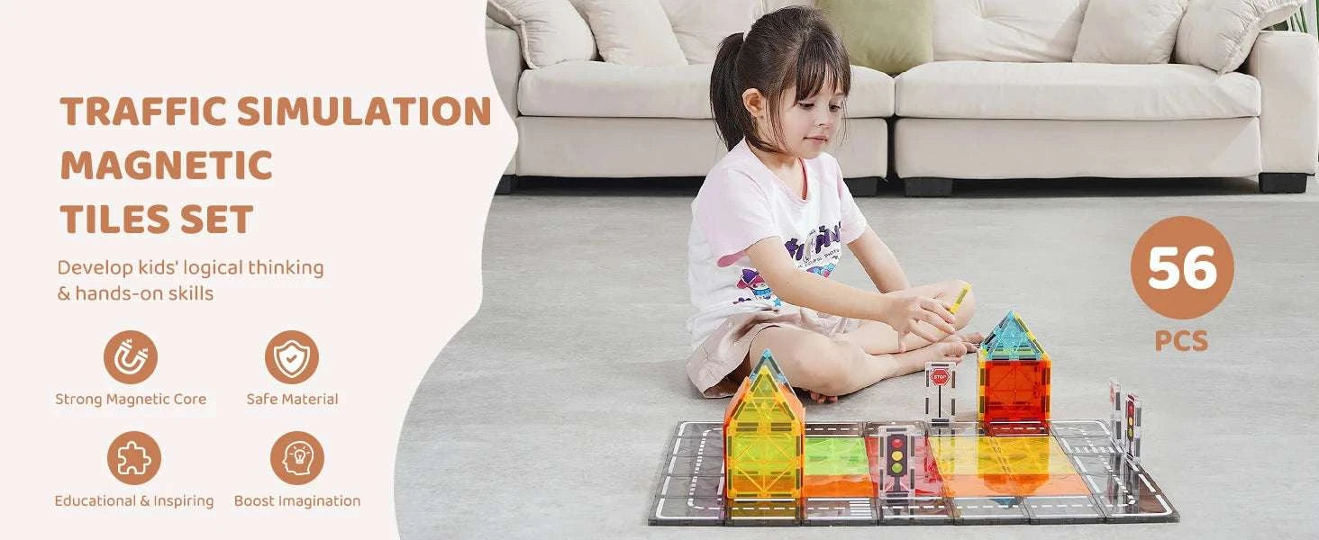 56-Piece Magnetic Tiles Building Set for Creative Kids Ages 4–6-56pcs / United States