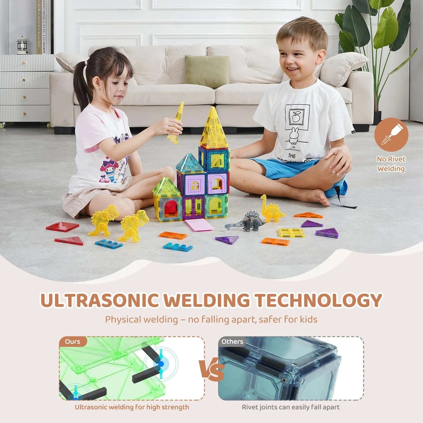 56PCS Magnetic Tiles Building Set with Dinosaur Figures for Kids-56pcs / United States