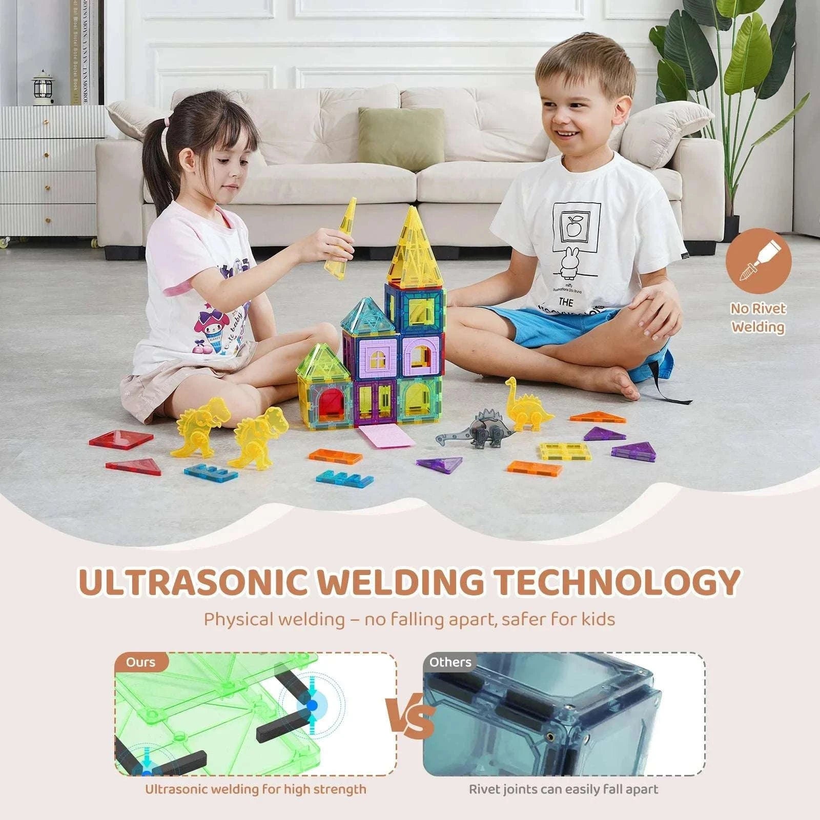 56PCS Magnetic Tiles Building Set with Dinosaur Figures for Kids-56pcs / United States