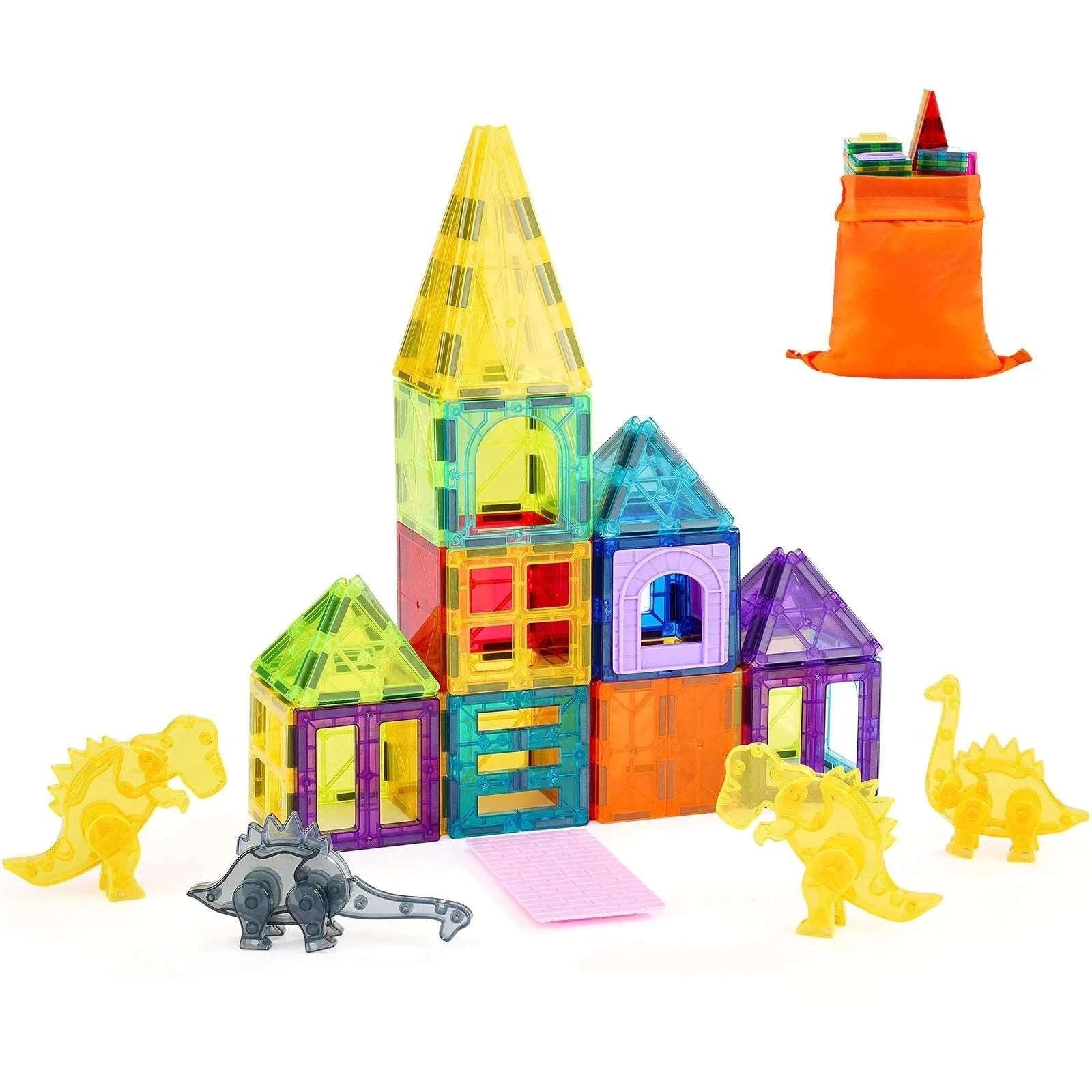 56PCS Magnetic Tiles Building Set with Dinosaur Figures for Kids-56pcs / United States