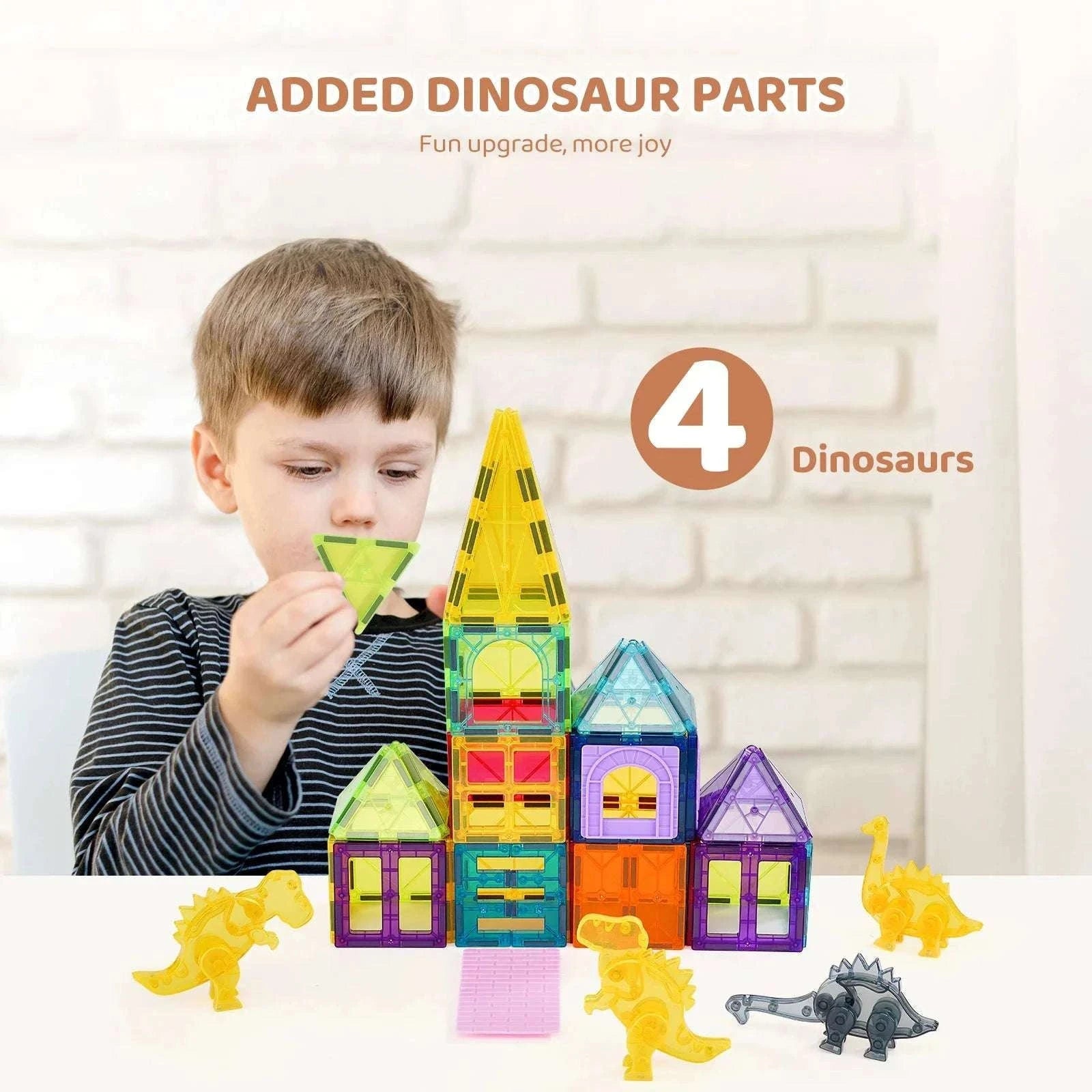 56PCS Magnetic Tiles Building Set with Dinosaur Figures for Kids-56pcs / United States
