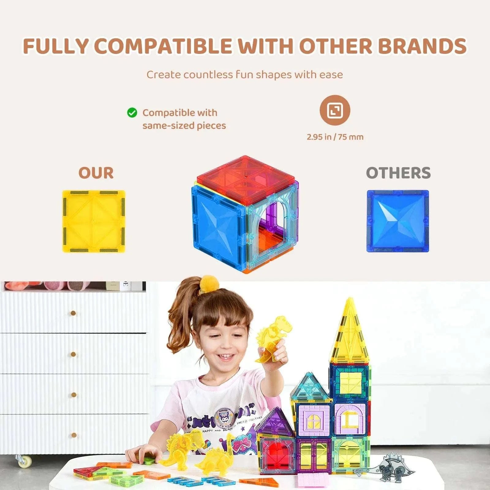 56PCS Magnetic Tiles Building Set with Dinosaur Figures for Kids-56pcs / United States