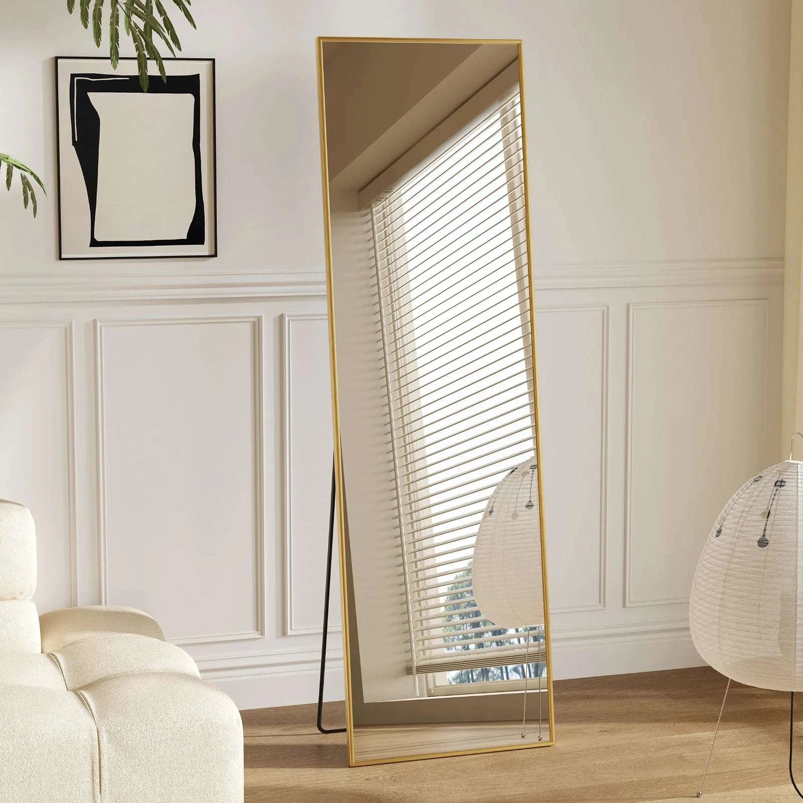 56x15 Full Length Mirror with Stand & Aluminum Frame-Gold-rectangle / United States
