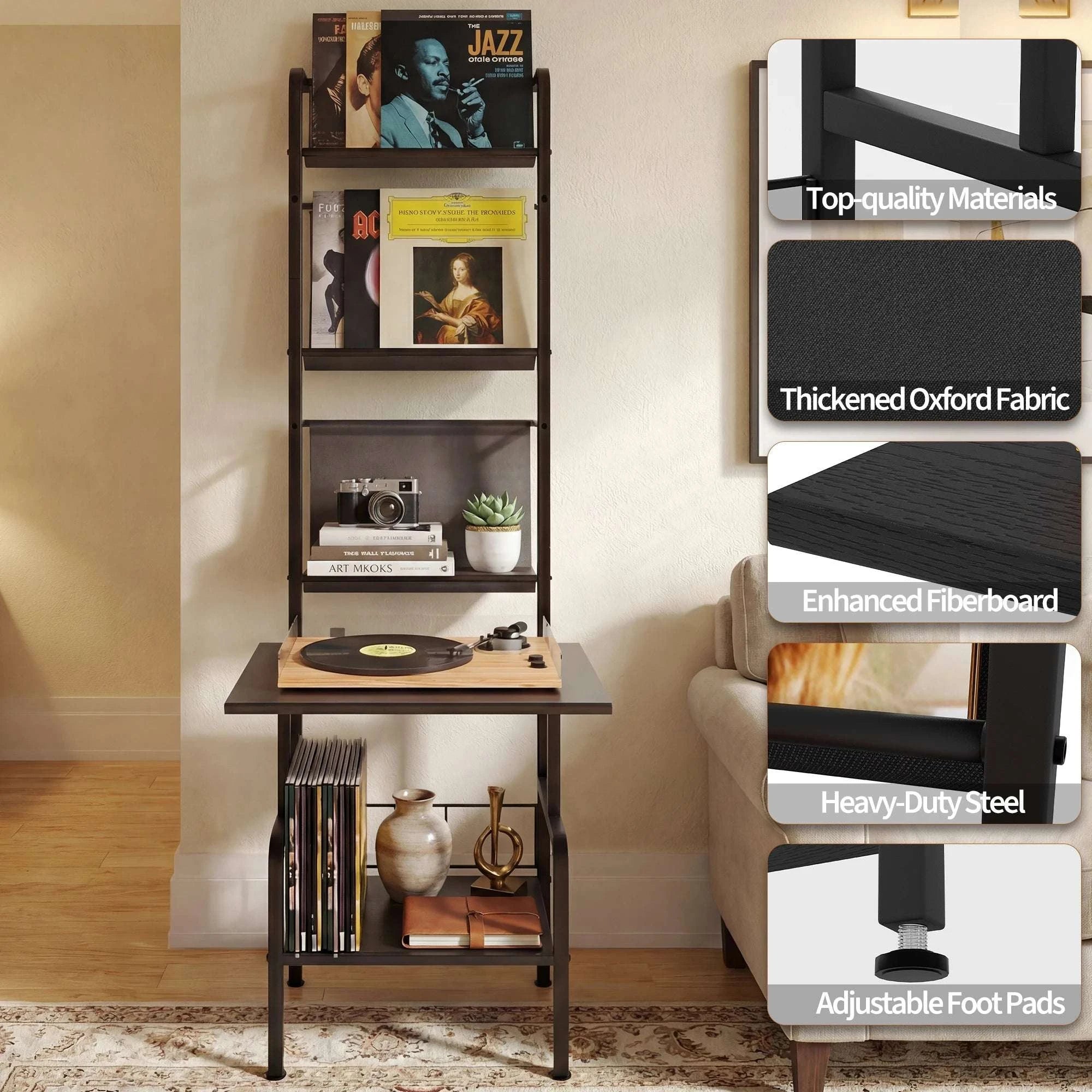 57" Standing CD & Vinyl Storage Rack with Multi-Tier Shelves-black / United States