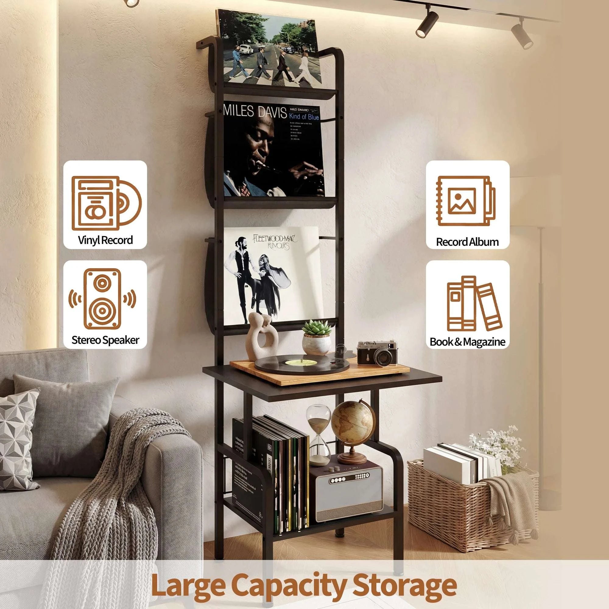 57" Standing CD & Vinyl Storage Rack with Multi-Tier Shelves-black / United States