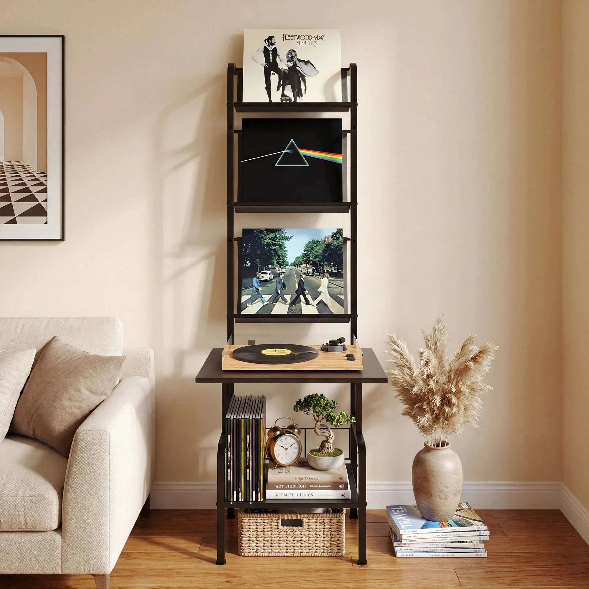 57" Standing CD & Vinyl Storage Rack with Multi-Tier Shelves-black / United States
