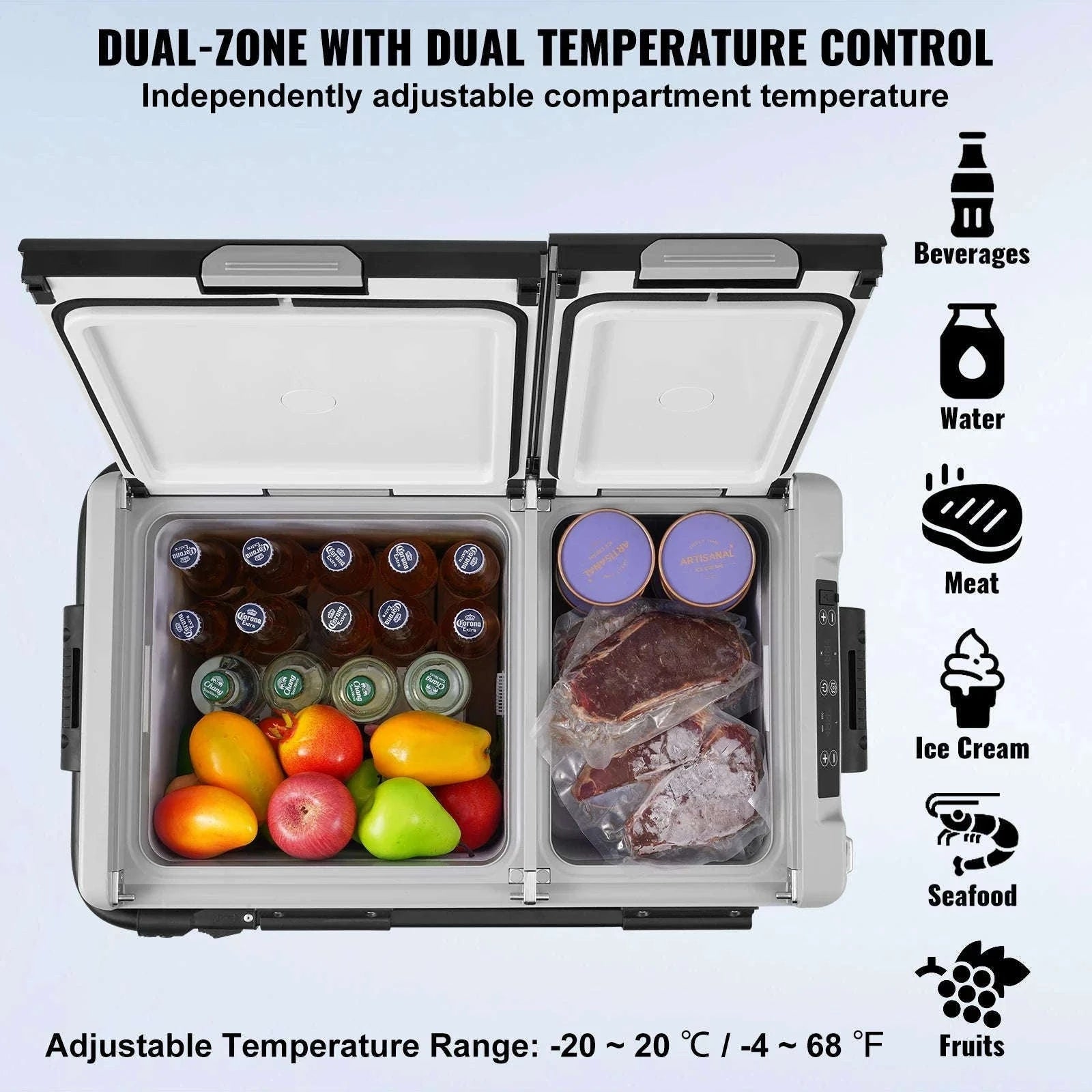58L Portable Car Refrigerator Dual Zone Compressor Cooler-58 L / france