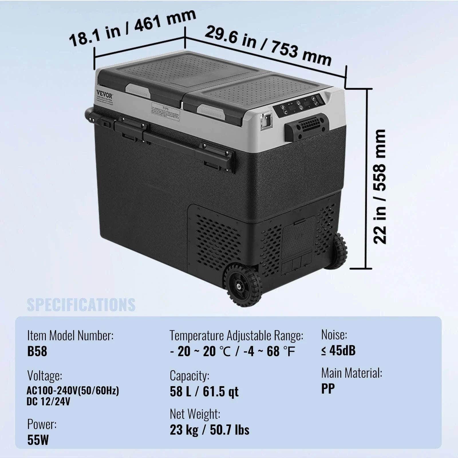 58L Portable Car Refrigerator Dual Zone Compressor Cooler-58 L / france