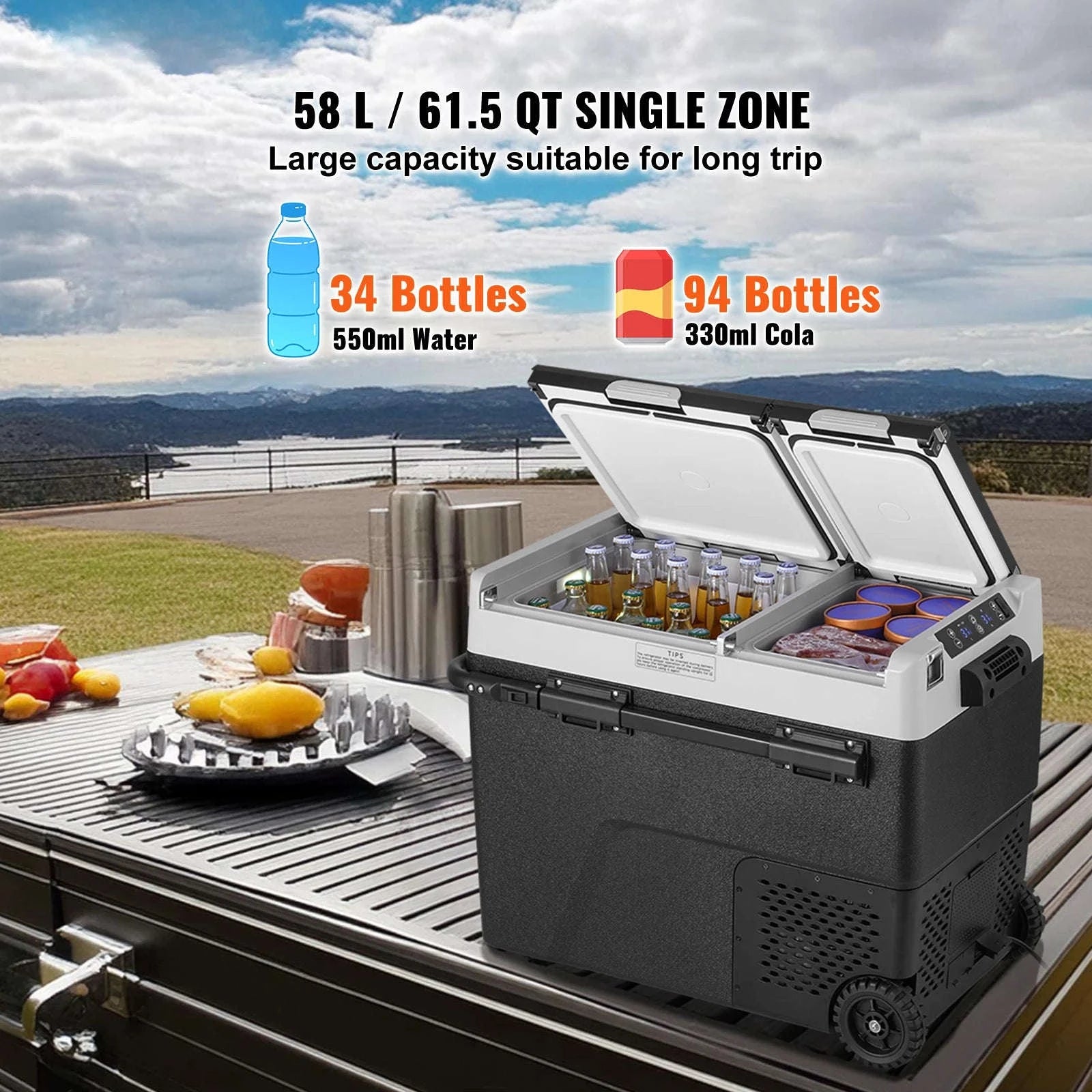 58L Portable Car Refrigerator Dual Zone Compressor Cooler-58 L / france