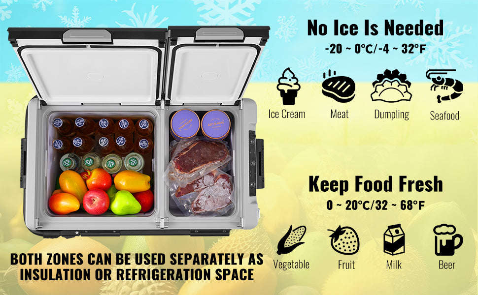 58L Portable Car Refrigerator Dual Zone Compressor Cooler-58 L / france