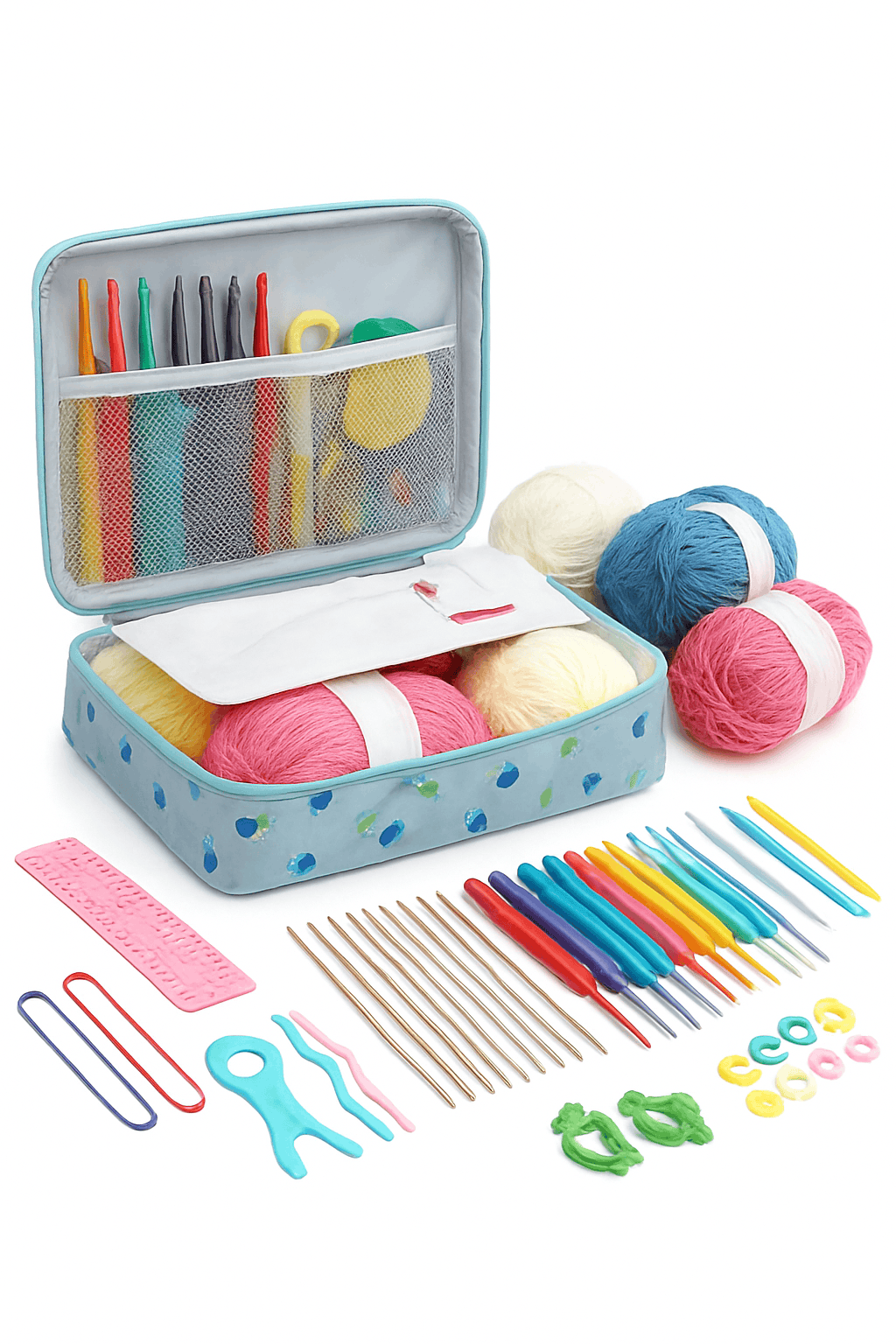 59-Piece Crochet Knitting Set for Beginners and Crafters-Blue Cherry