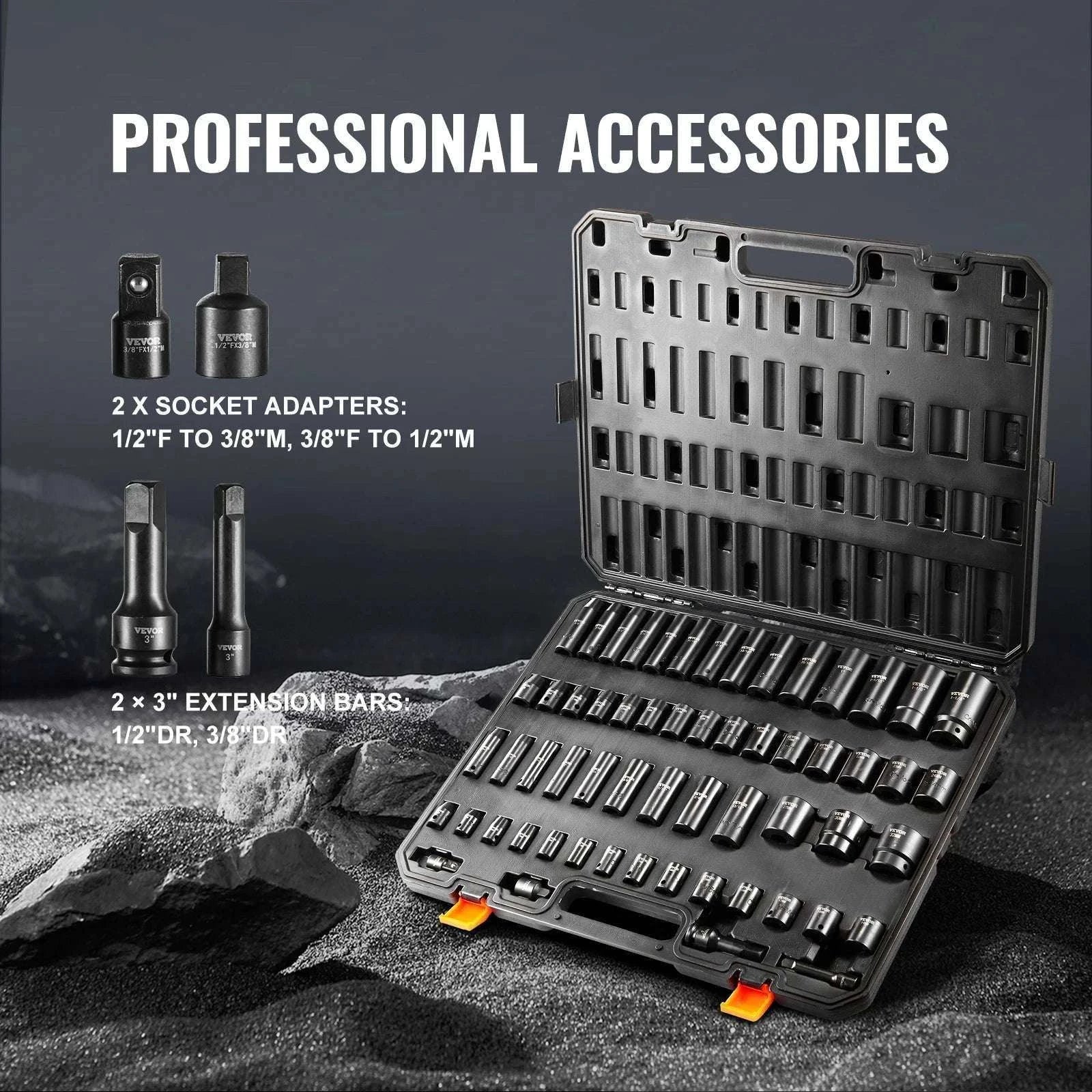 59-Piece Impact Socket Set SAE & Metric 3/8" 1/2" Drive-59PCS / United States