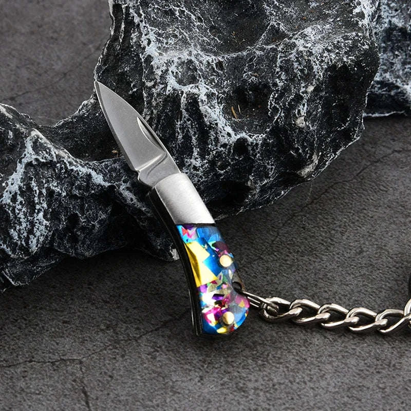 5cm Acrylic Mini Folding Knife Pendant for Outdoor Use-Color Wood
