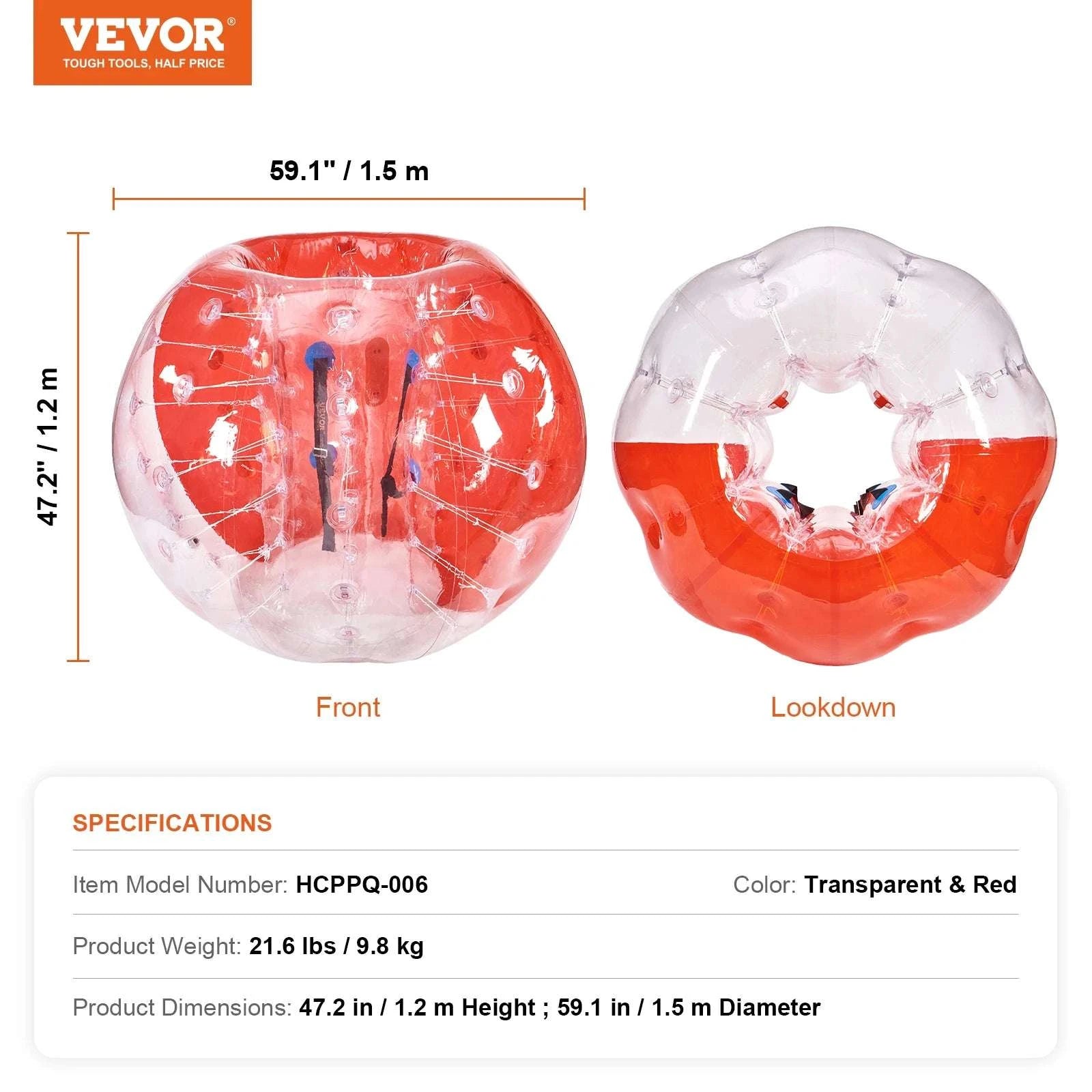 5FT Inflatable Bumper Ball for Teens & Adults Outdoor Fun-Red / United States