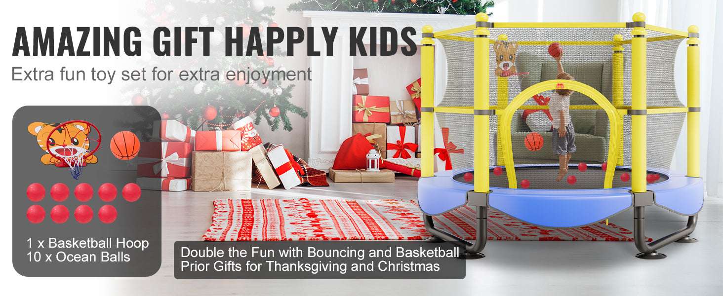 5FT Kids Trampoline with Safety Net, Hoop & Balls Indoor Outdoor-5ft / United States