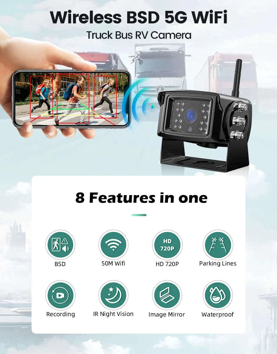 5G WiFi Truck Backup Camera 720P Night Vision for RV Bus Trailer-wifi camera