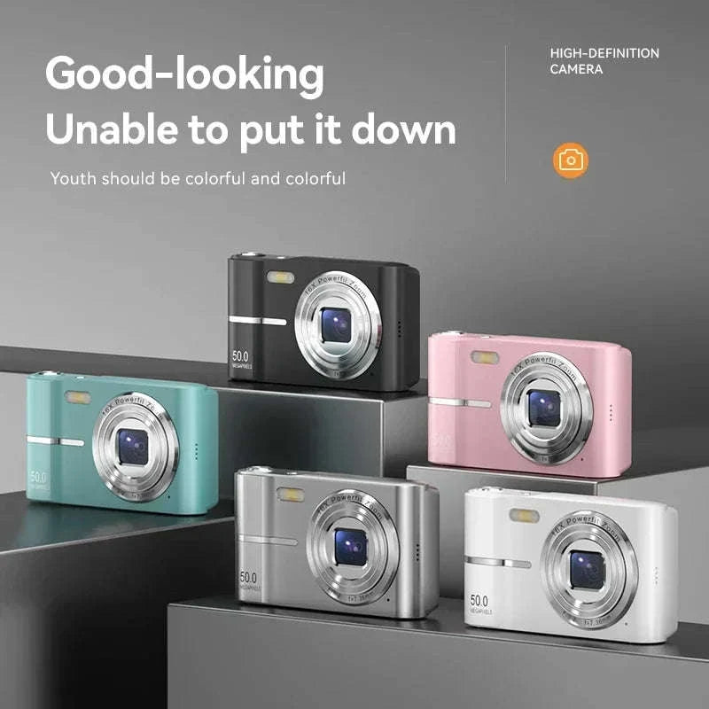 5K 50MP Mini Digital Camera with 16X Zoom, 2.4 Inch IPS Display & Flash-Only Charging Cable