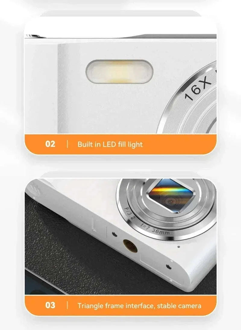 5K 50MP Mini Digital Camera with 16X Zoom, 2.4 Inch IPS Display & Flash-Only Charging Cable