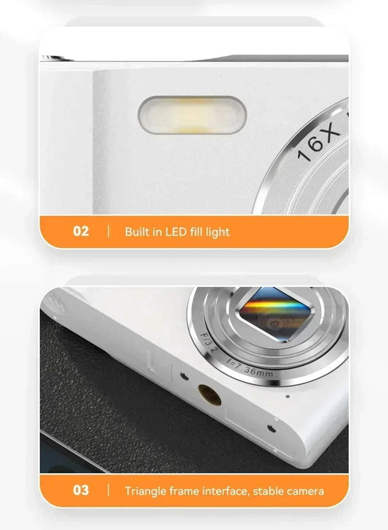 5K 50MP Mini Digital Camera with 16X Zoom, 2.4 Inch IPS Display & Flash-Only Charging Cable