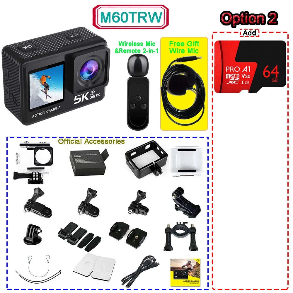 5K Action Camera 4K60FPS Dual Screen Waterproof WiFi Sports Cam-M60TR Option 5