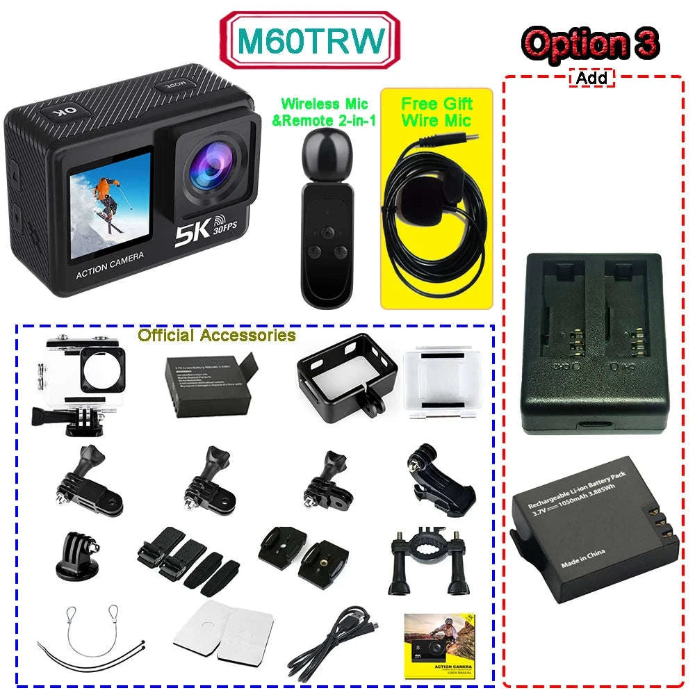 5K Action Camera 4K60FPS Dual Screen Waterproof WiFi Sports Cam-M60TR Option 5