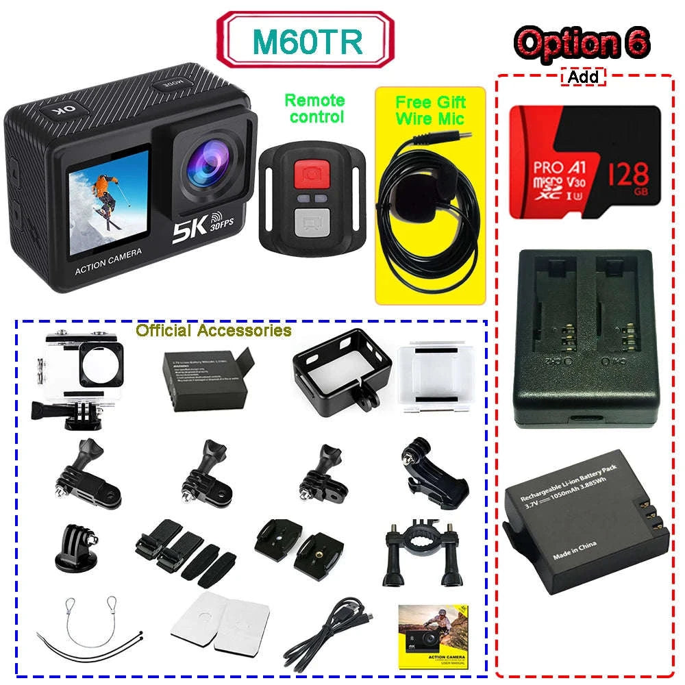 5K Action Camera 4K60FPS Dual Screen Waterproof WiFi Sports Cam-M60TR Option 5