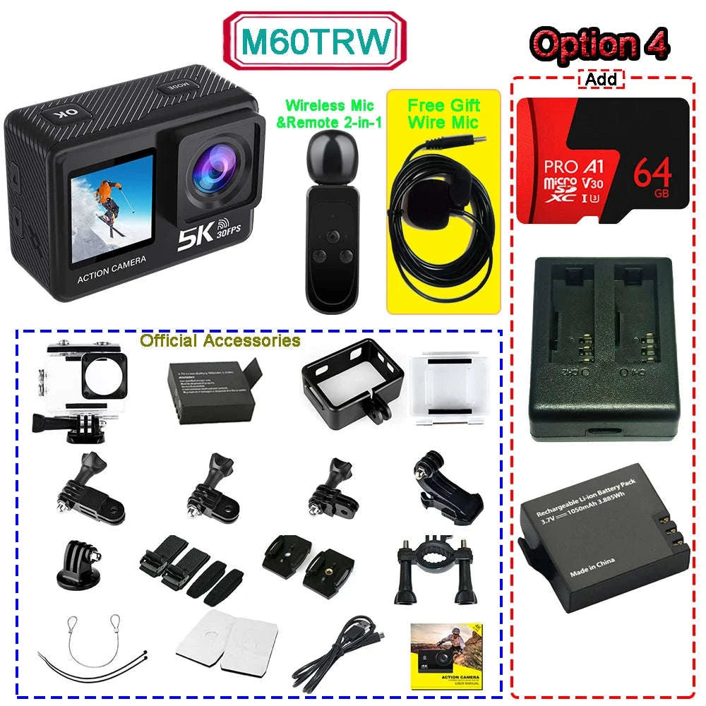 5K Action Camera 4K60FPS Dual Screen Waterproof WiFi Sports Cam-M60TR Option 5