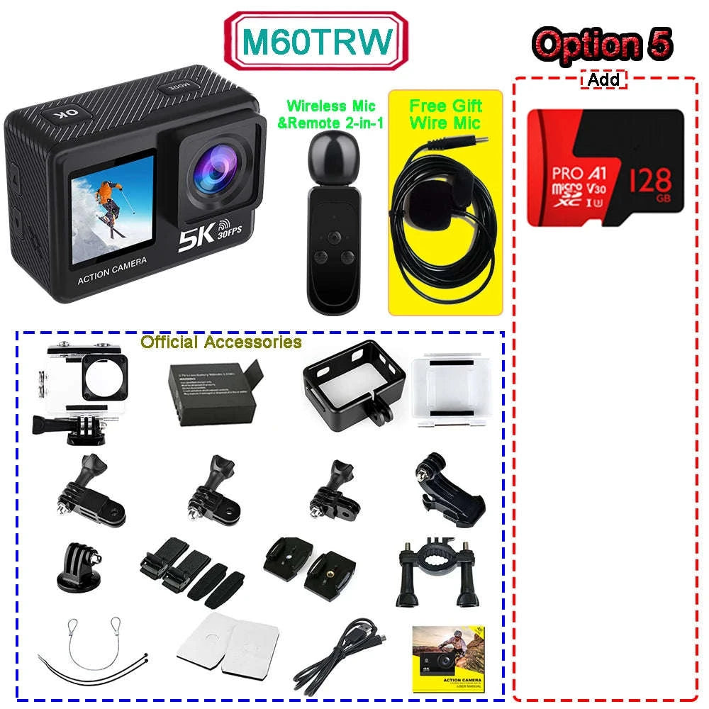5K Action Camera 4K60FPS Dual Screen Waterproof WiFi Sports Cam-M60TR Option 5