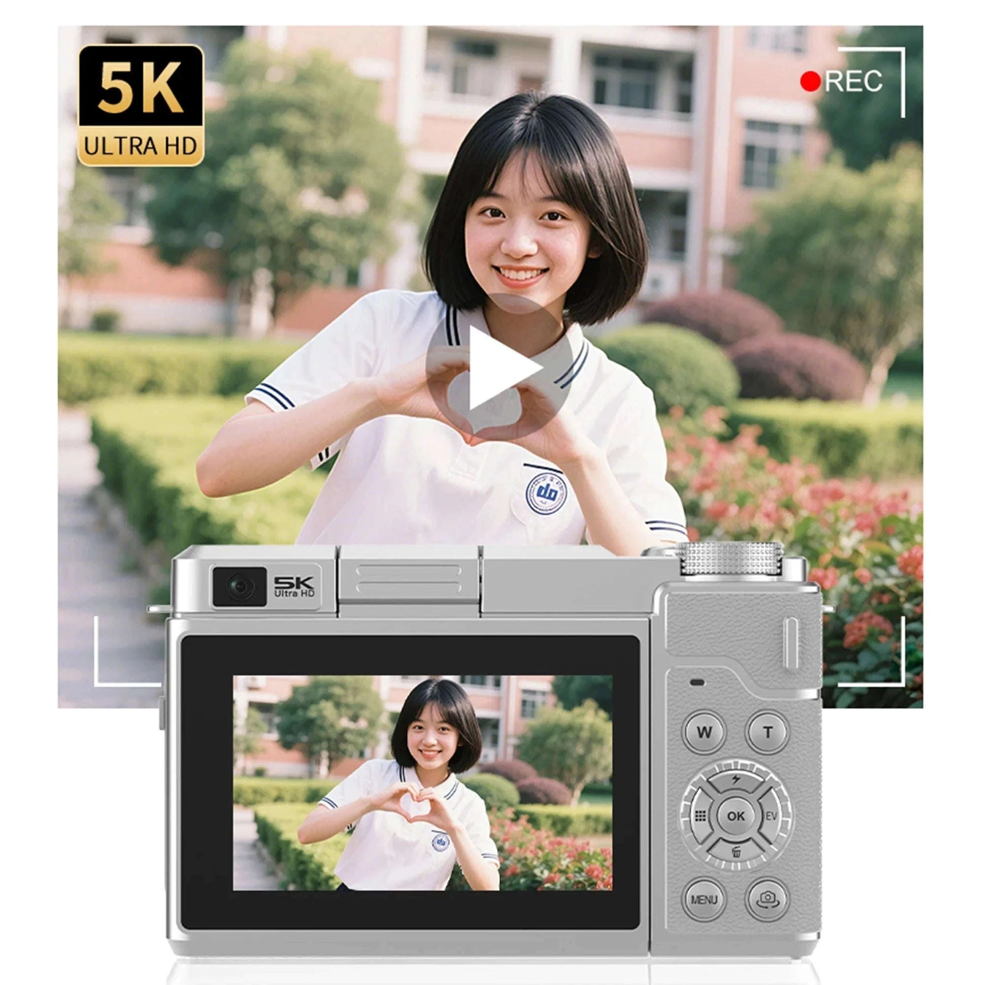5K Digital Camera 80MP Dual Lens with Flip Screen & WiFi-Black / With 128G TF Card
