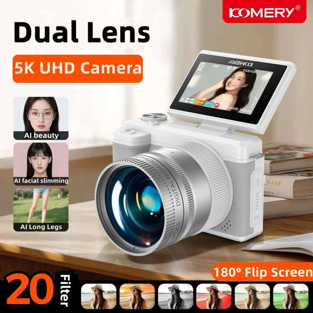 5K Digital Camera 80MP Dual Lens with Flip Screen & WiFi-Black / With 128G TF Card