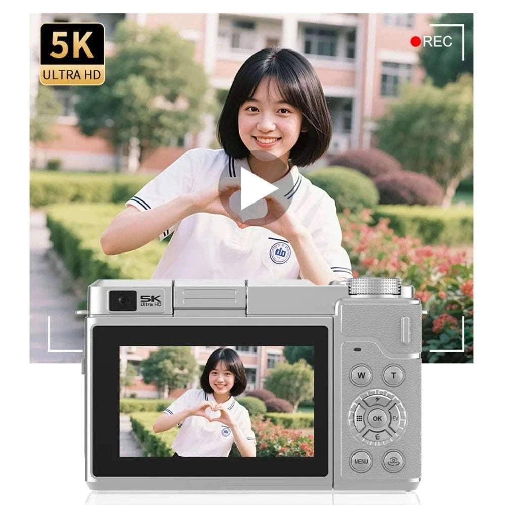 5K Digital Camera 80MP Dual Lens with Flip Screen & WiFi-Black / With 128G TF Card