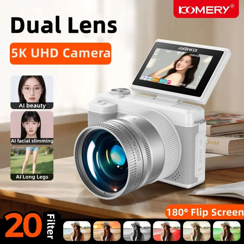 5K Digital Camera 80MP Dual Lens with Flip Screen & WiFi-Black / With 128G TF Card
