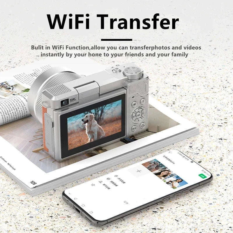 5K Digital Camera 80MP Dual Lens with Flip Screen & WiFi-Black / With 128G TF Card