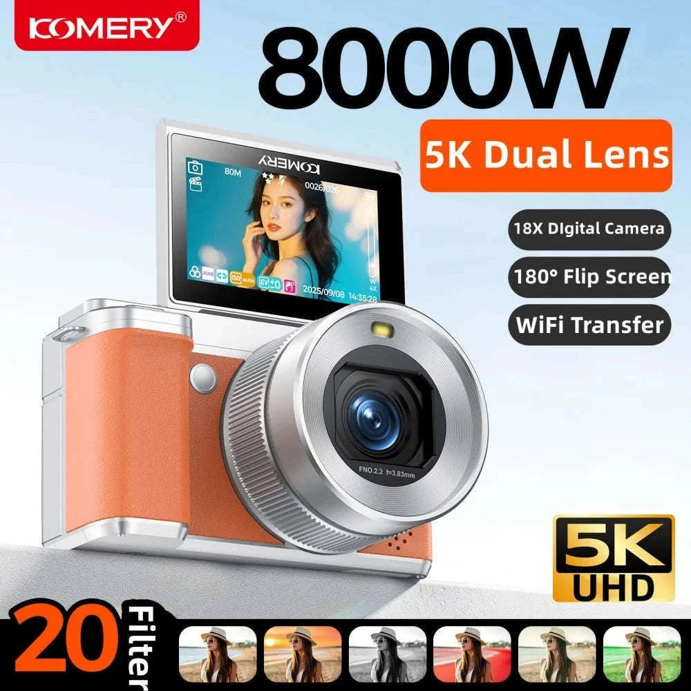 5K Digital Camera 80MP Dual Lens with Flip Screen & WiFi-Black / With 128G TF Card