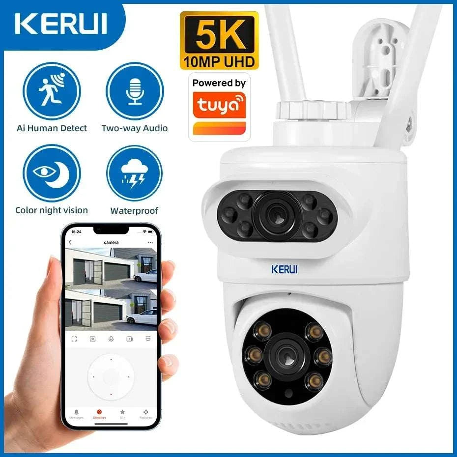 5K Dual Lens Outdoor PTZ Security Camera with WiFi & Night Vision-5K With 32GB Card / US Plug