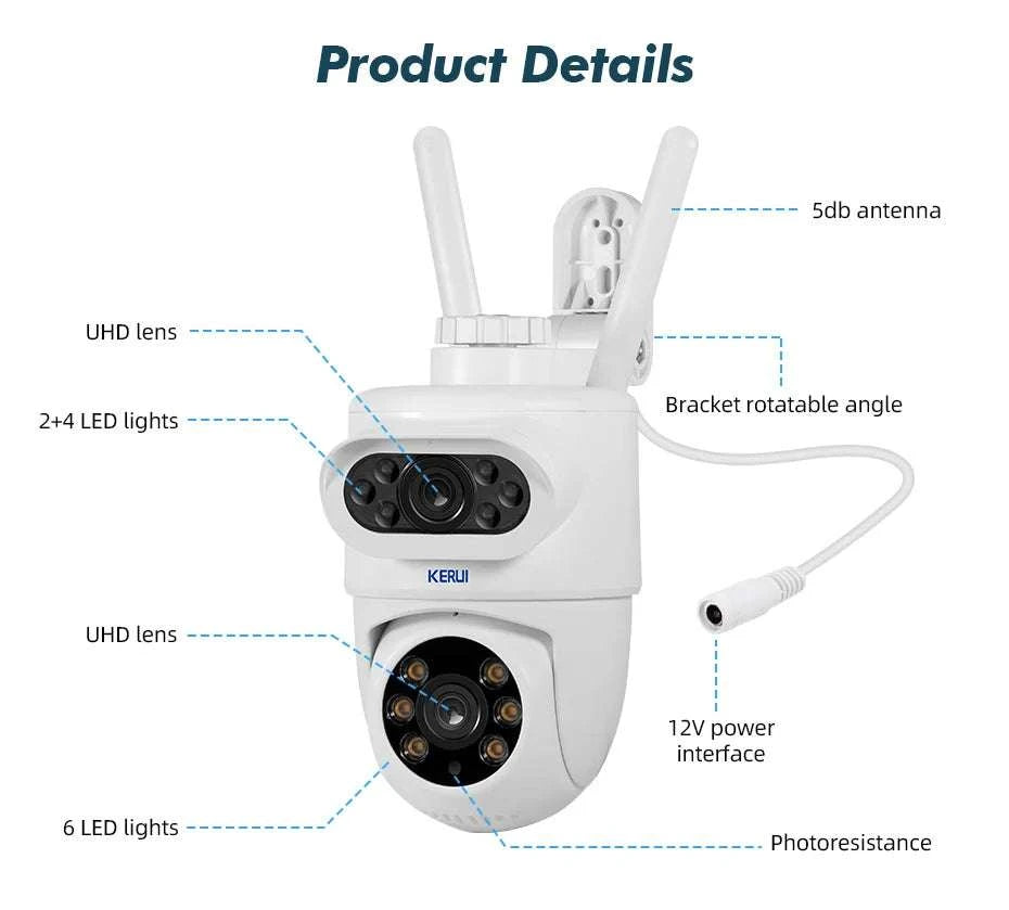 5K Dual Lens Outdoor PTZ Security Camera with WiFi & Night Vision-5K With 32GB Card / US Plug