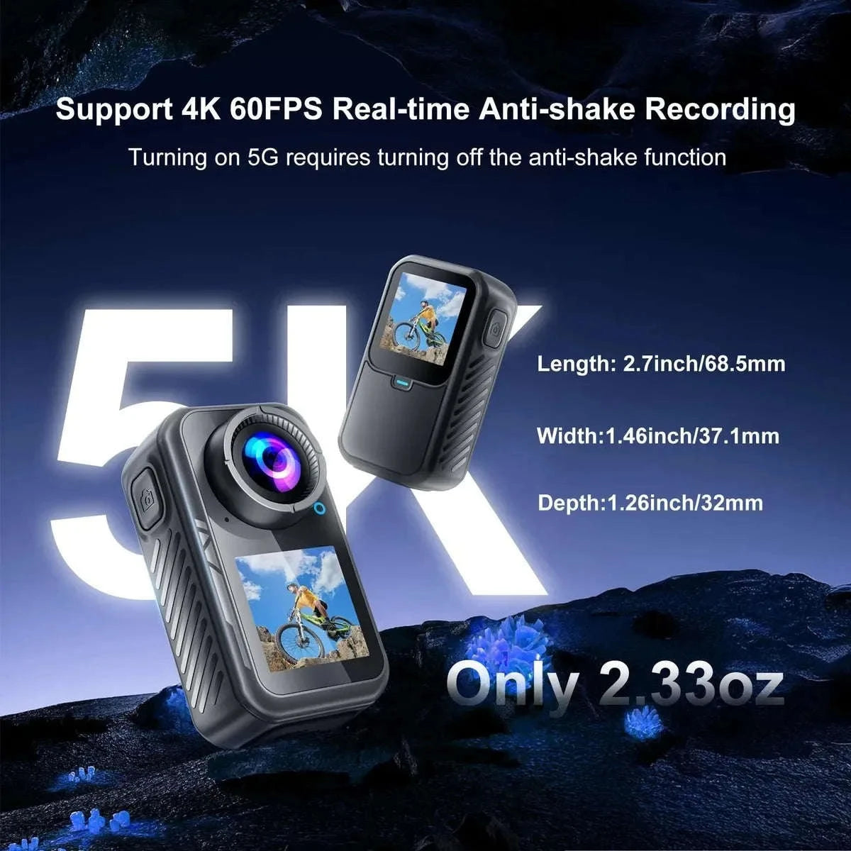 5K Thumb Action Camera 4K 60FPS Touch Screen Waterproof Body Camera-1080P