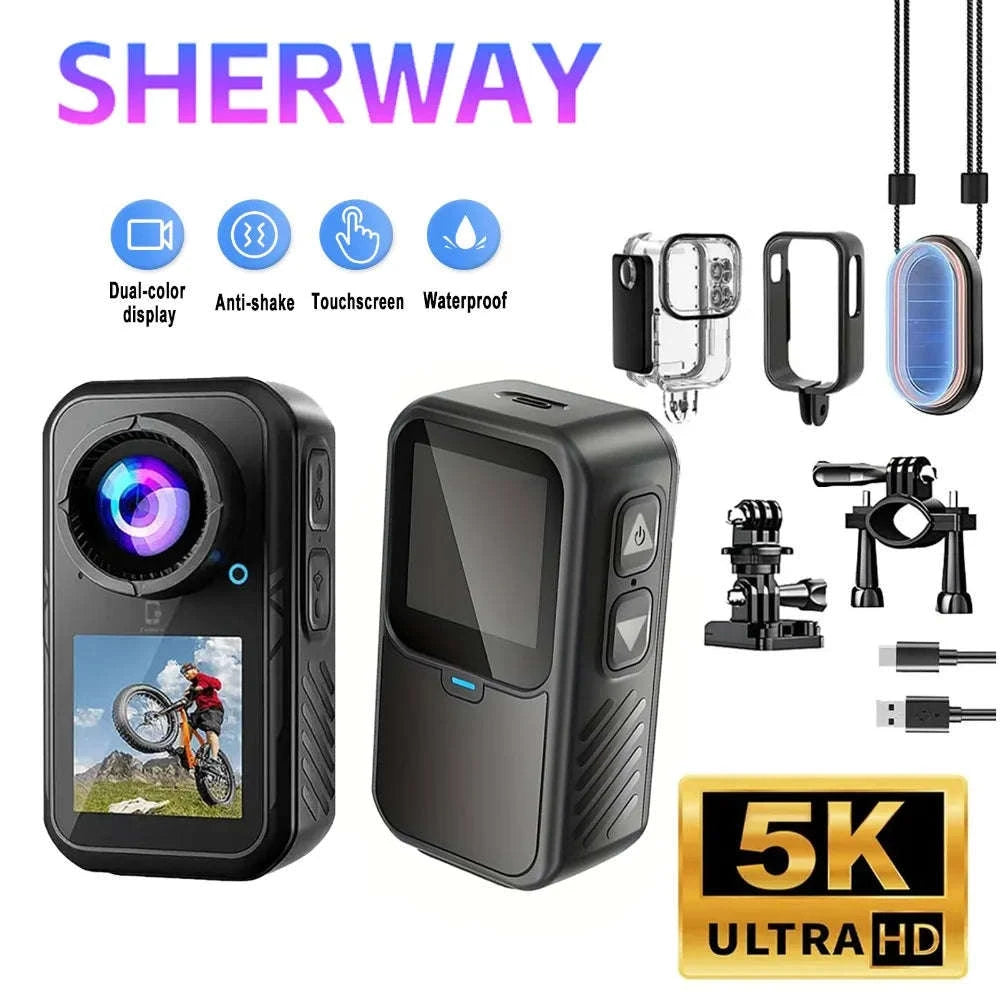 5K Thumb Action Camera 4K 60FPS Touch Screen Waterproof Body Camera-1080P