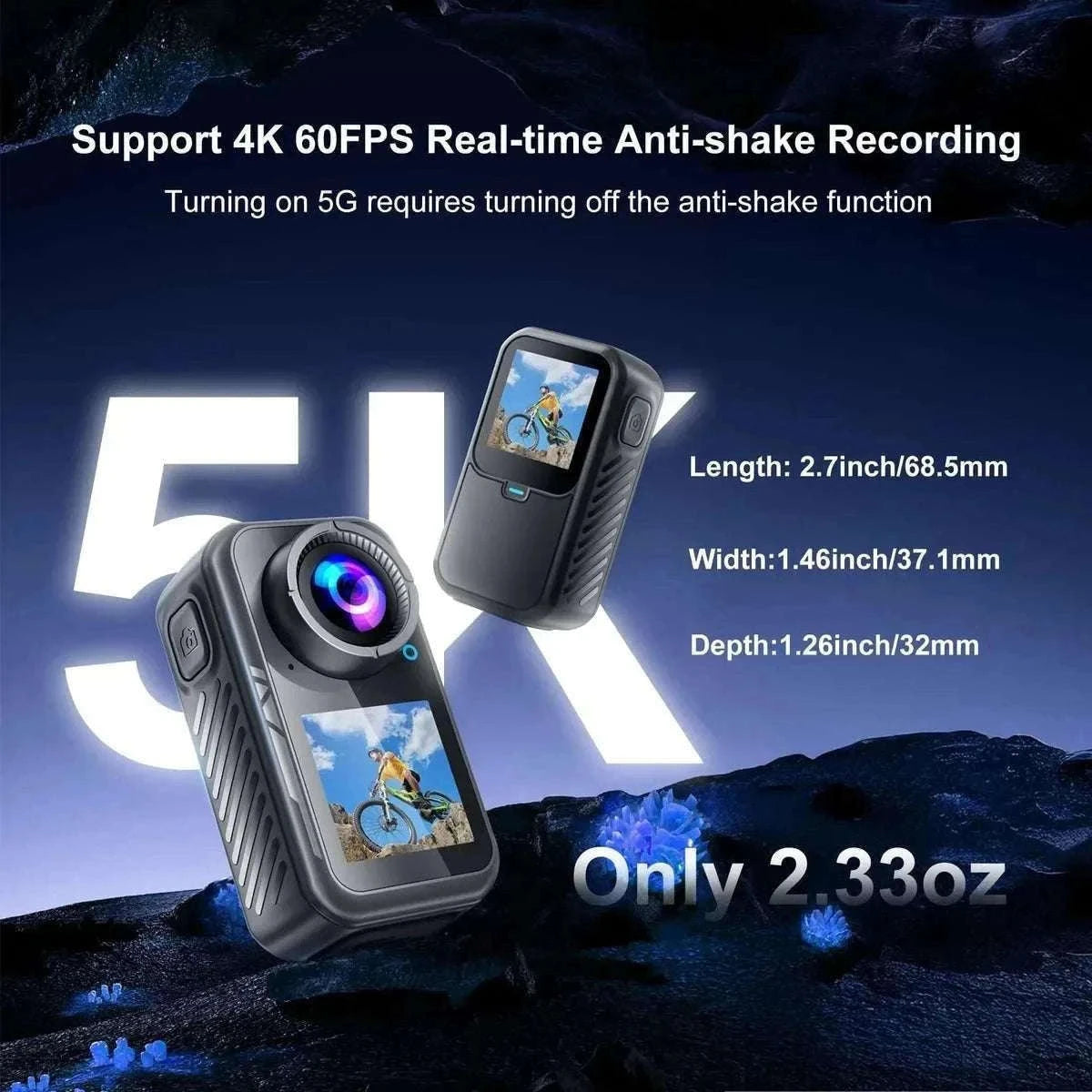 5K Thumb Action Camera with 4K60, Stabilization & WiFi-5K