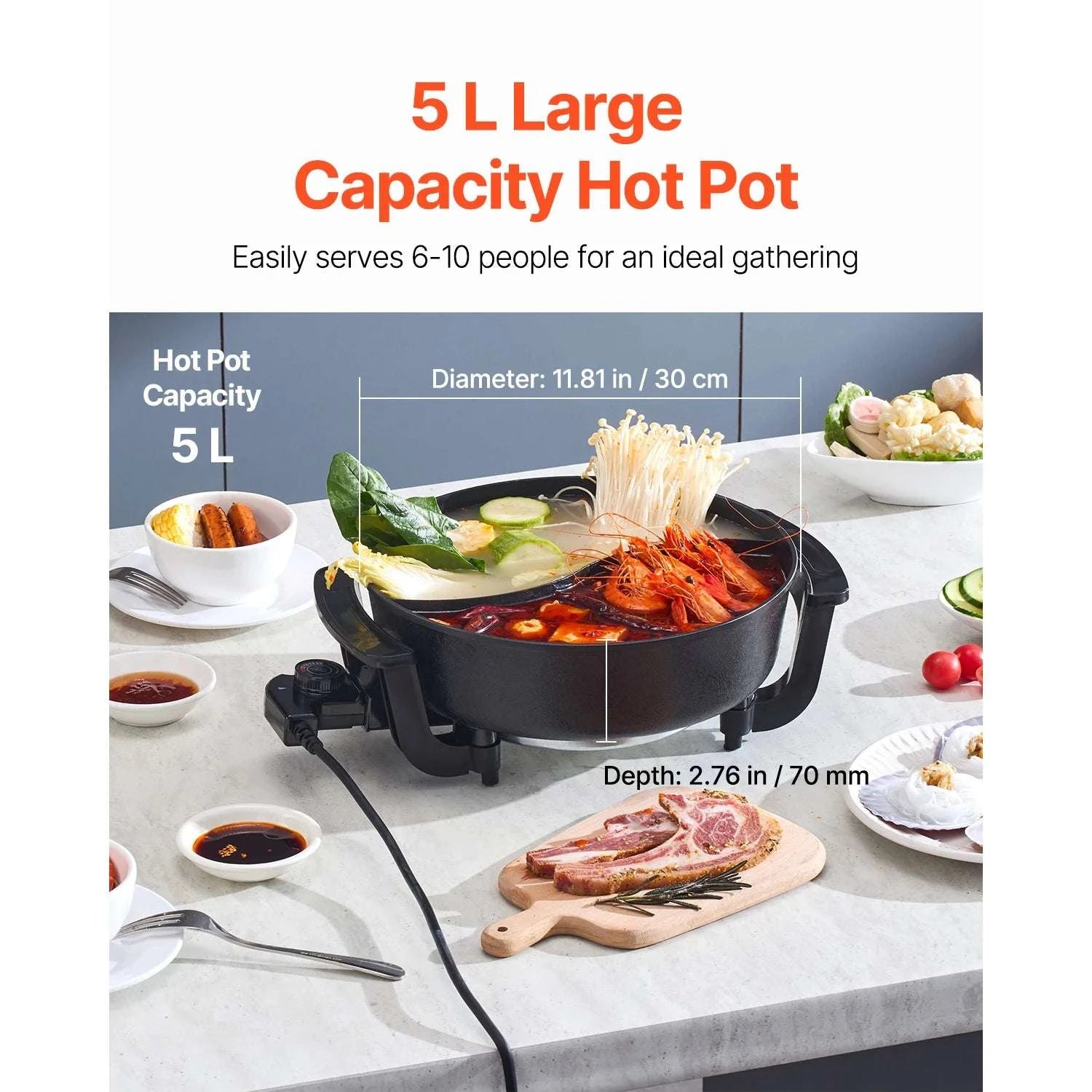 5L Dual Flavor Electric Hot Pot with Divider for 6–10 People-5L / United States