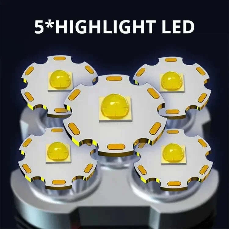 5LED High Power LED Flashlight – Rechargeable Camping Spotlight-HY912 black