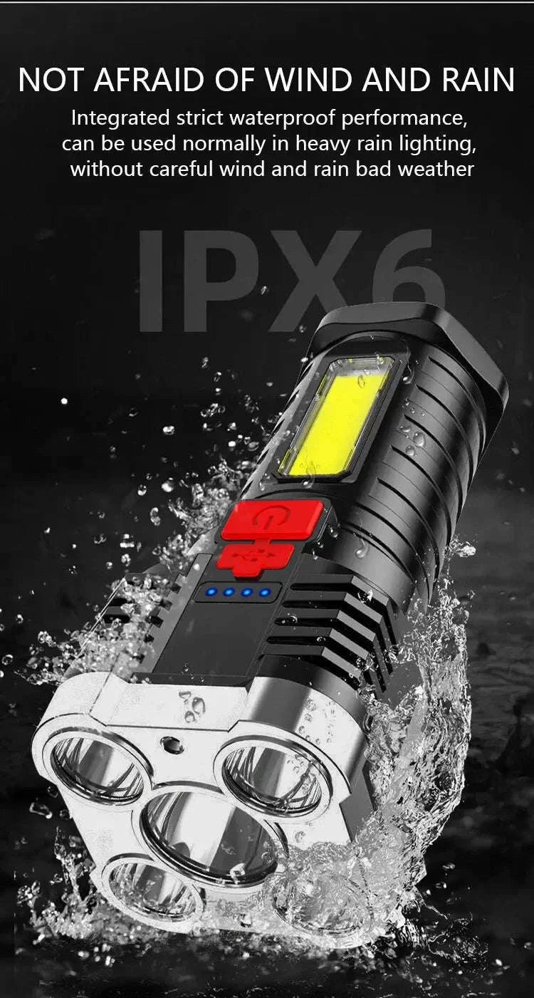 5LED High Power LED Flashlight – Rechargeable Camping Spotlight-HY912 black