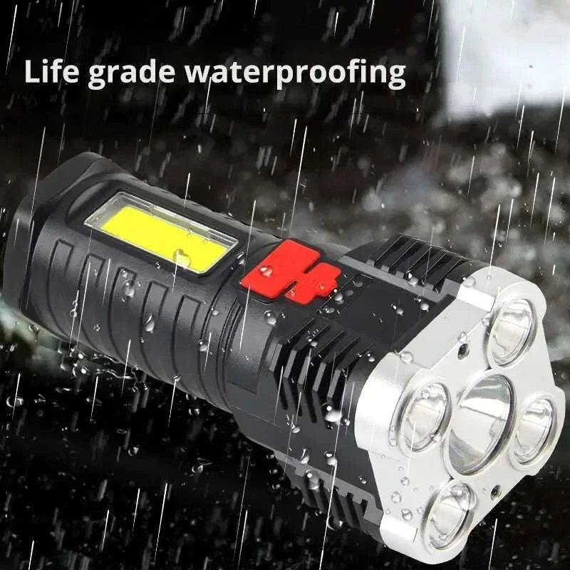 5LED High Power LED Flashlight – Rechargeable Camping Spotlight-HY912 black