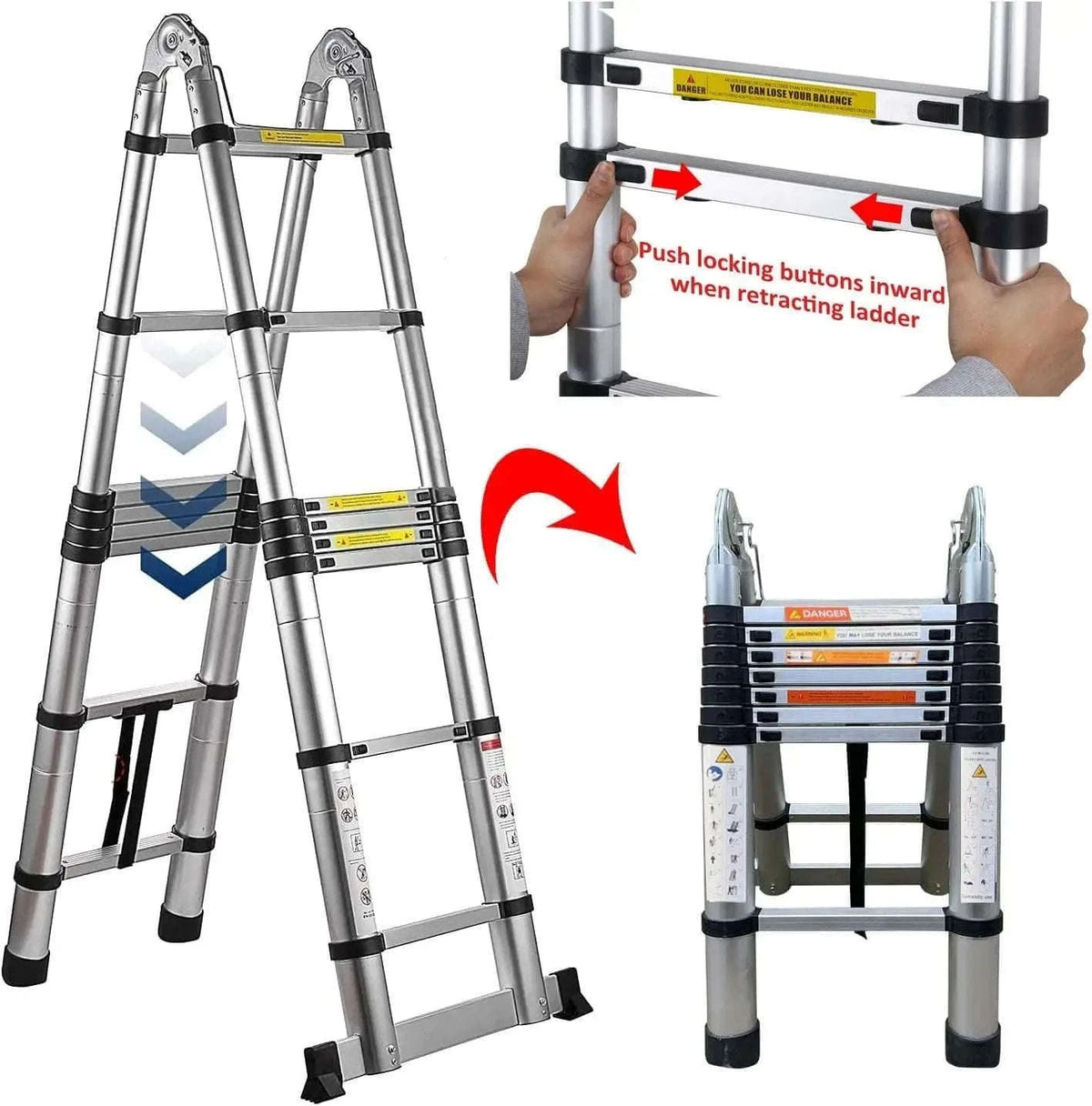 5M Telescopic Stainless Steel A-Frame Folding Ladder-GERMANY