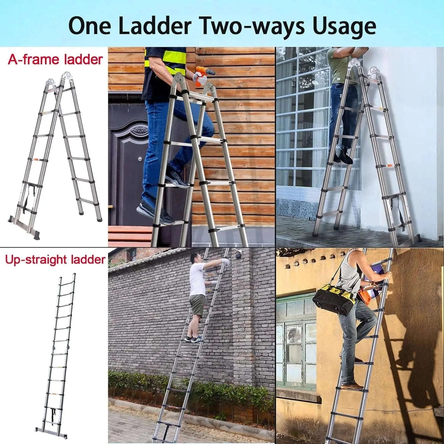 5M Telescopic Straight Ladder A‑Frame Stainless Steel Folding Ladder-GERMANY