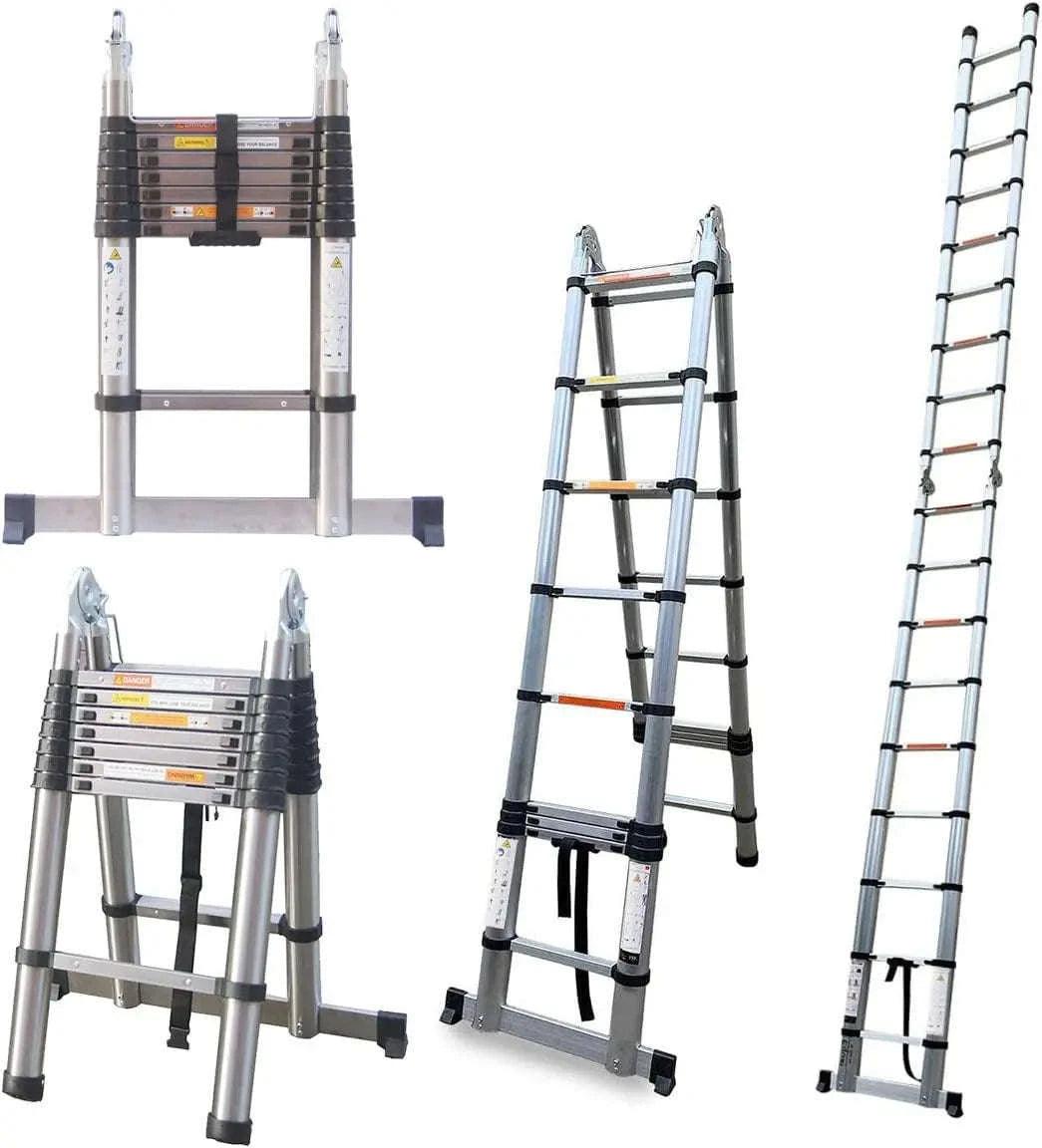 5M Telescopic Straight Ladder A‑Frame Stainless Steel Folding Ladder-GERMANY