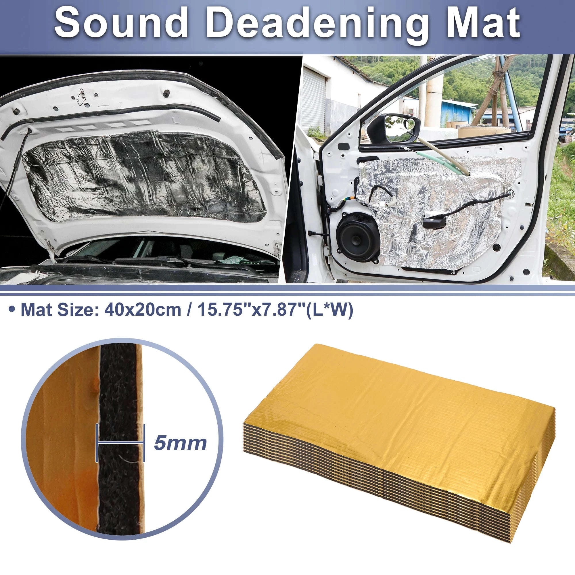 5mm Car Sound Deadener Mat Aluminum Foil Heat Shield with Roller Tool-10pcs 5mm 40x20cm / China Mainland