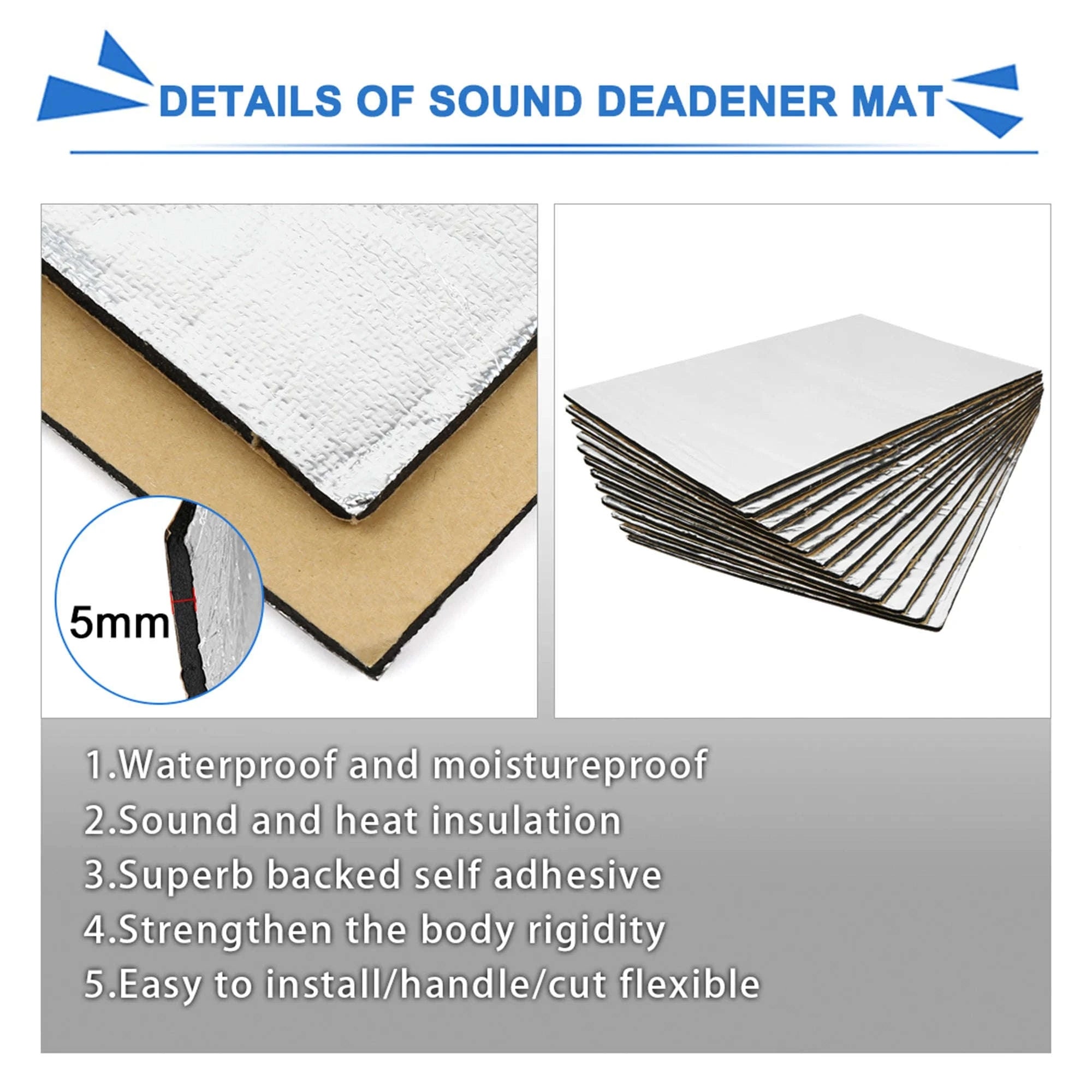 5mm Car Sound Deadener Mat Aluminum Foil Heat Shield with Roller Tool-10pcs 5mm 40x20cm / China Mainland